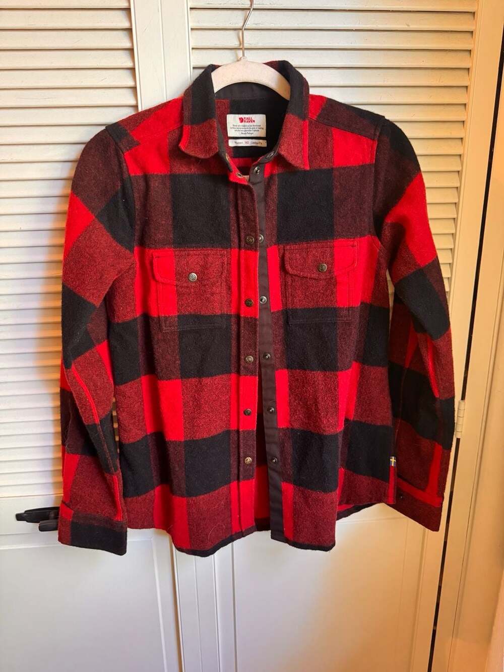 Fjallraven Canada Shirt W Women's XS Red Black Buffalo Plaid Wool Blend Flannel